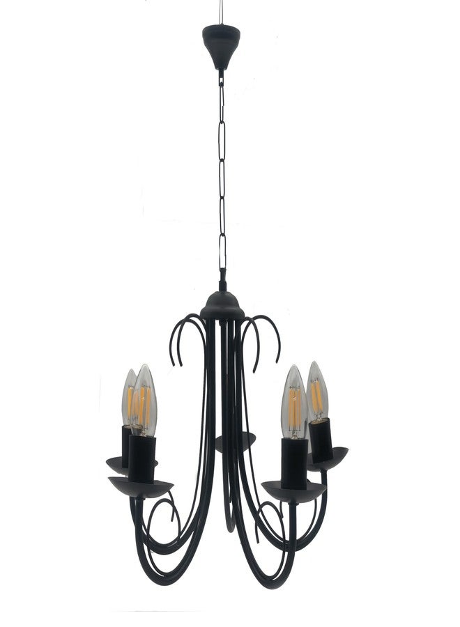 SINOMAN ثريا سينومان العصرية السوداء ذات الخمس مصابيح، مع لمبة، بدون سلك زجاجي، مناسبة لغرفة النوم، غرفة المعيشة، المقهى، المطعم، الردهة، المطبخ، فوق غرفة الطعام (ثريا بخمسة مصابيح) - Image 1